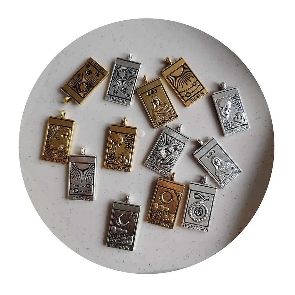 Mixed Silver Gold Plated Witch Divination Tarot Card Moon Sun World Pendant DIY Charm Bracelet Necklace Jewelry Crafts Making