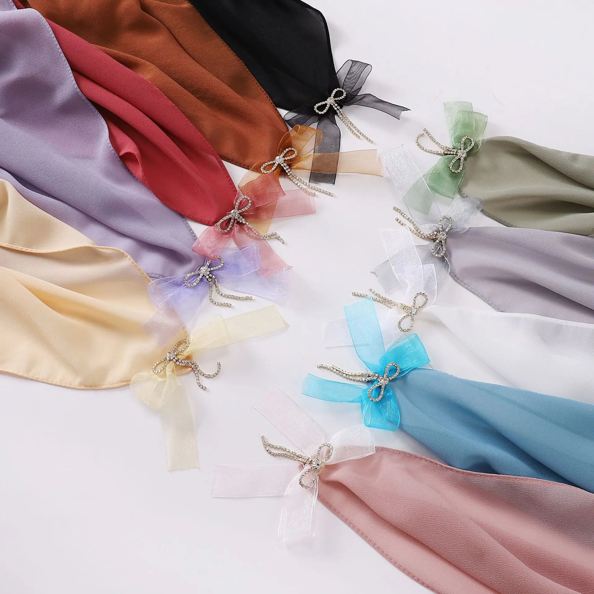New Bowknot Alloy Jewelry Headband Pearl Chiffon Square Shawl Malay Indonesian Muslim Women's Scarf Hijab