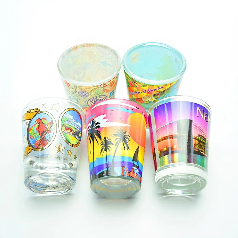 Hot Selling Mini Glass Cup 55ml 2oz Custom Made 5 Coloured Classic Tequila Shot Glasses Sublimation