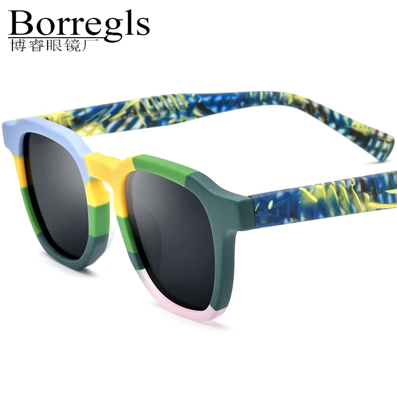 Borregls Matte Acetate Multicolour Polarized Sunglasses Men Designer Vintage Square Sun Glasses Women Retro Shades 19358T
