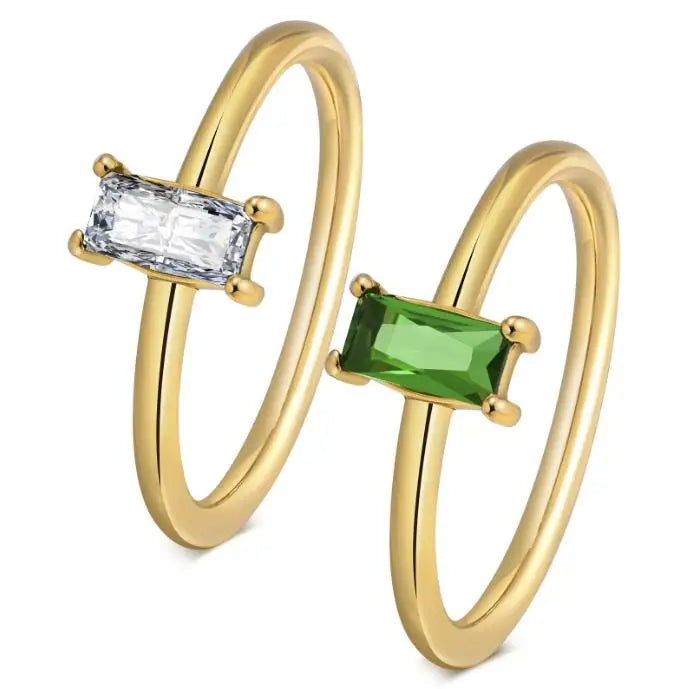 Minimalistic Stainless Steel Fashion Ring Skinny Thin Band Single Rectangle CZ Crystal Zircon Stone Baguettes for Stacking