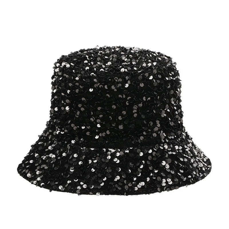 Sequins Shining Women Man Reversible Bucket Hat Stage Performance Fisherman Cap Hip Hop Caps Personality Party