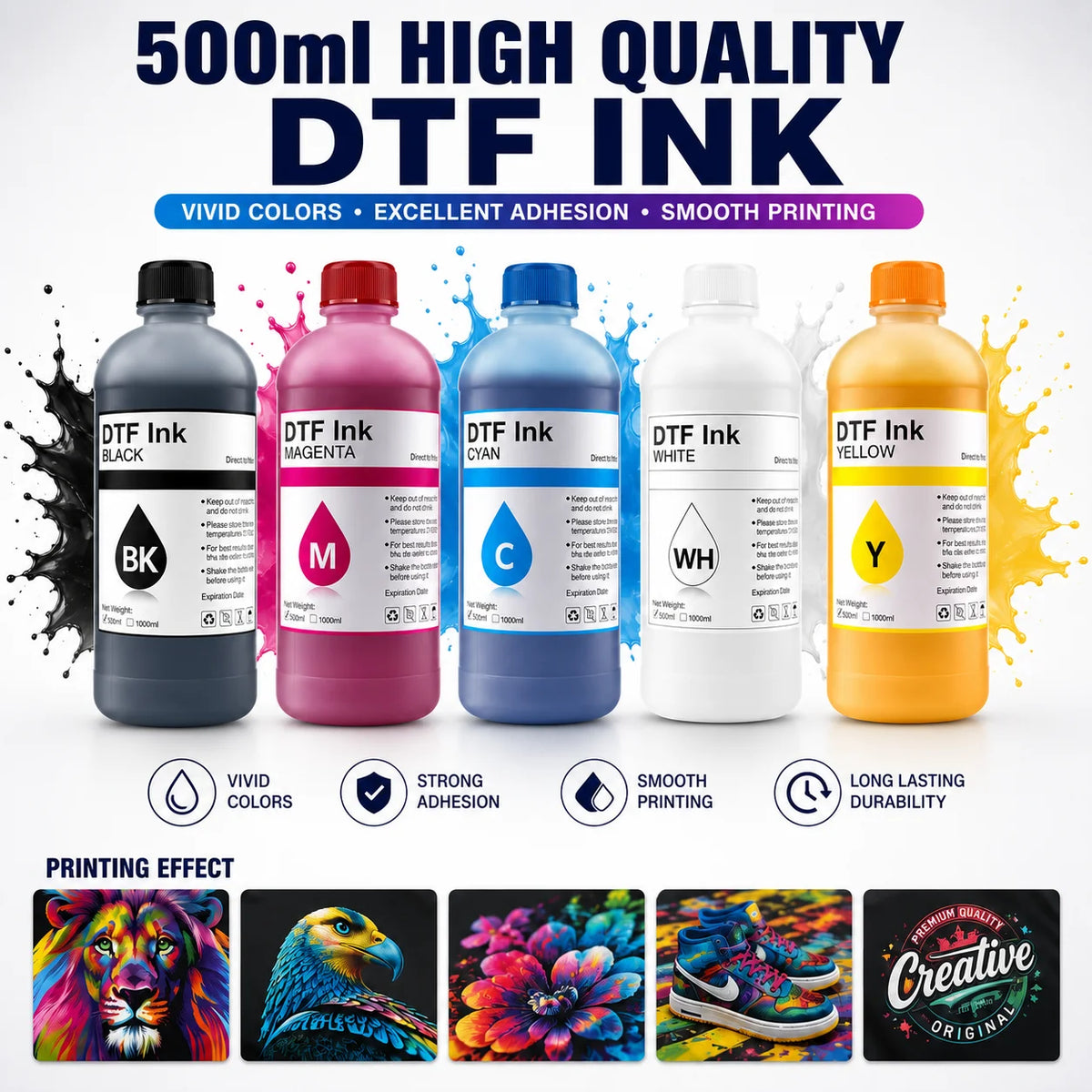 OCBESTJET High Quality 500ml Vivid Color DTF Textile Printer Anti-clogging Film Ink for Epson L1800 L805 XP600 I3200 Printer MegaBDM