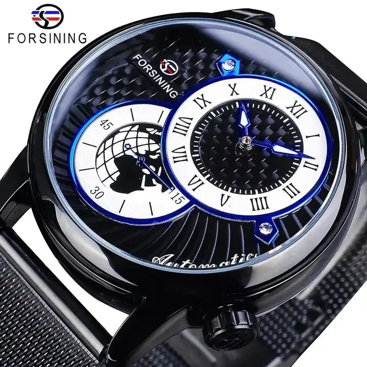 Forsining 2023 New Chronograph Sport Watch Waterproof Mesh Band Automatic Watch Luminous Hand Mechanical Wristwatches Gift