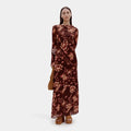 Clothes Women Graceful Bias Cut Long-Sleeved Dress Embossed Flower Print Beauty Dress Online Retailer Clothing Manufacturers