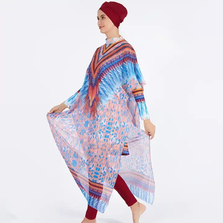 Multi-size S-4XL Women's Long Sleeve Full Burkini Muslim Swimwear Plus Size With Hijab +cover up Skirts+ Long Pants 4pcs Set