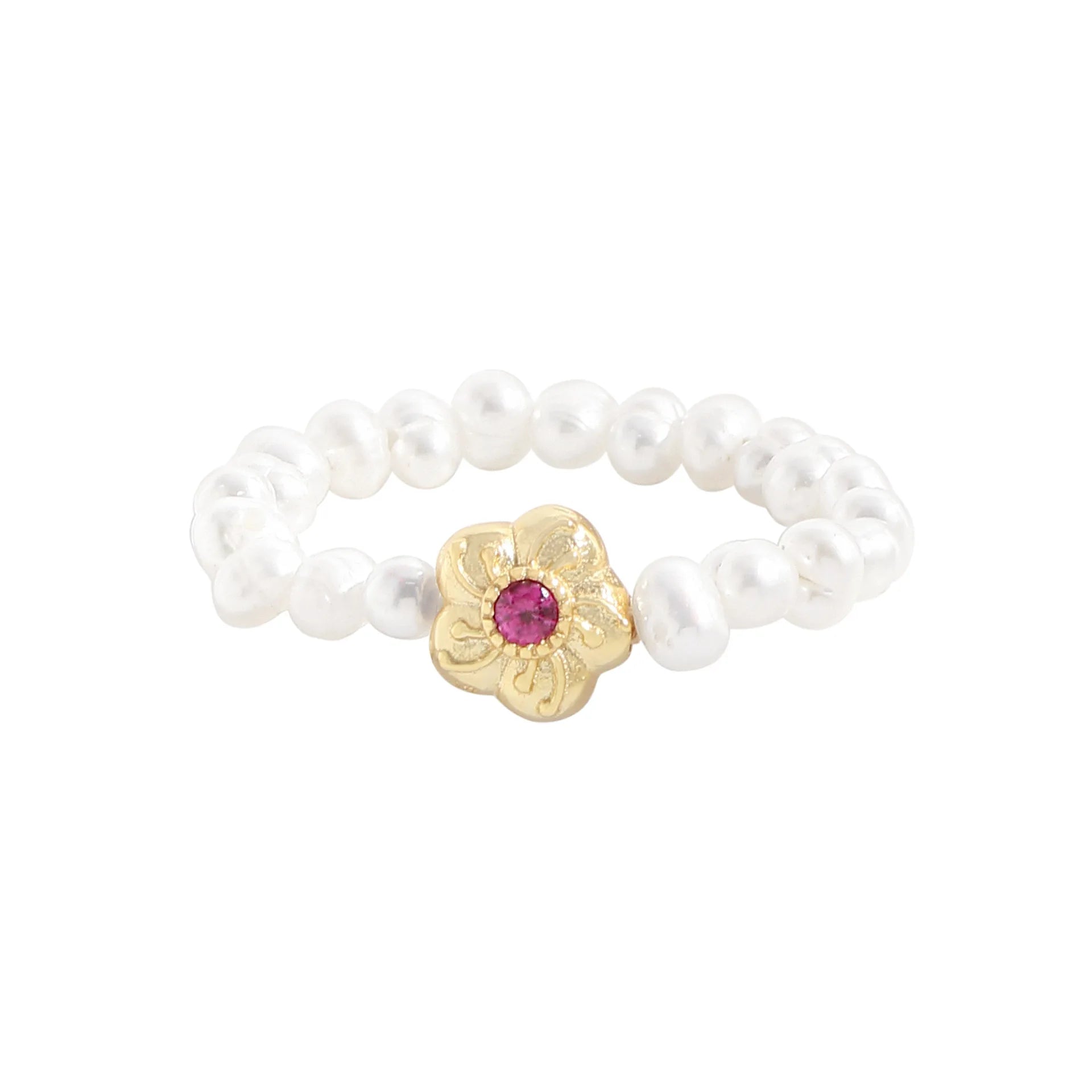 Wholesale Natural Freshwater Pearl Rings Zircon Jewelry 925 Sterling Silver Flower Rings Gold Plated  Jewelry Women