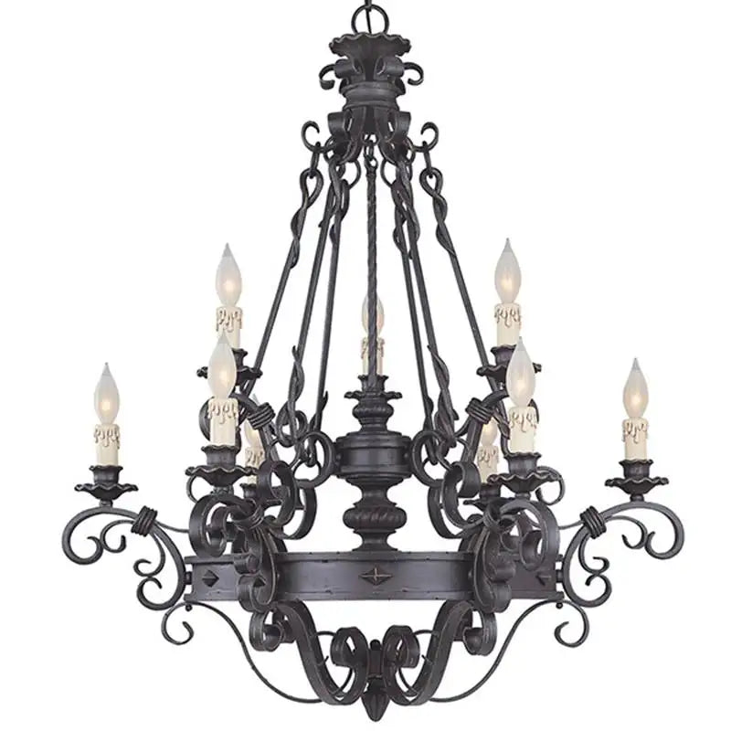 Retro American Country Candle Lamp Pendant Ceiling Light Retro Attic Long Hanging Chandelier for Church
