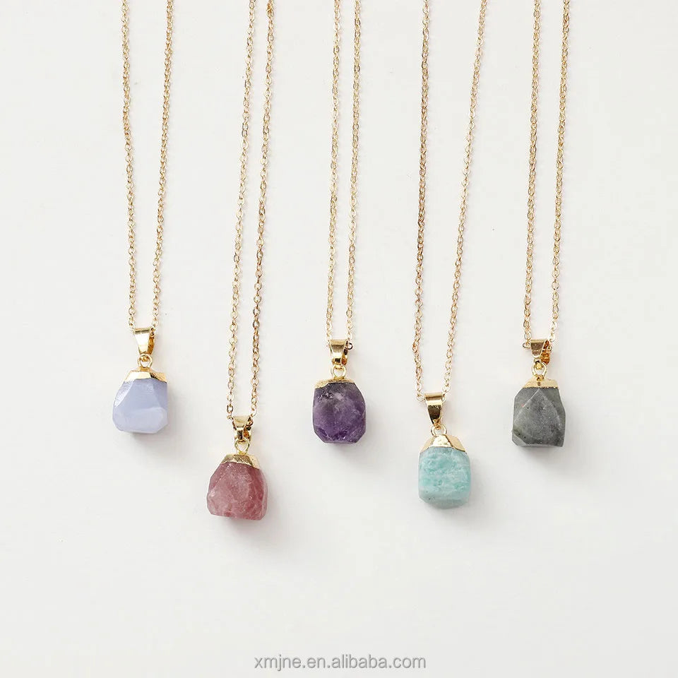 Aliexprss Natural Stone Necklace Rough Stone Pendant Crystal Jewelry Accessories Birthstone