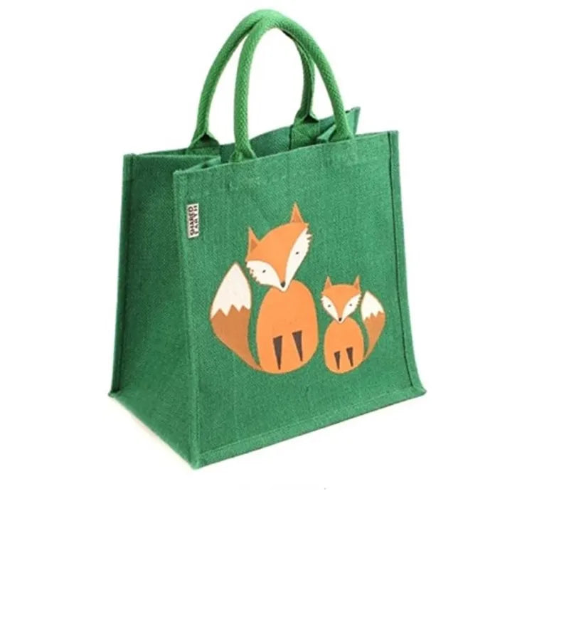 27001034 wholesale Jute printed colorful shopping cartoon lunch bag christmas gift bag jute bags for wedding