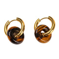 Handmade Crystal Tiger Eye Circle Donut Earrings for Women Natural Amethyst Earrings Healing Crystals Stainless Steel Earrings