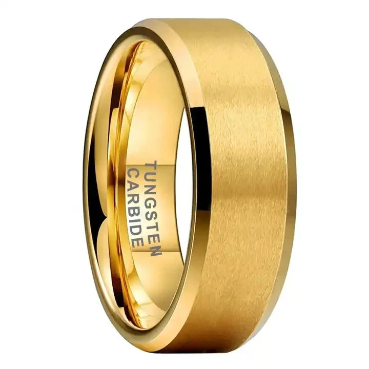 Sanlan Jewelry 8mm Wholesale Fashion Engagement Wedding Band Beveled Edges Gold Plated Tungsten Carbide Ring for Men Women