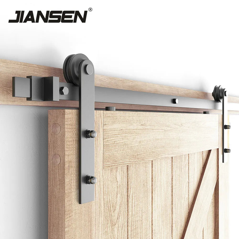 5FT/1.525m Single Wood Sliding Barn Door Hardware Kit Basic Black Carbon Steel Sliding Metal Barn Door Hardware Kit