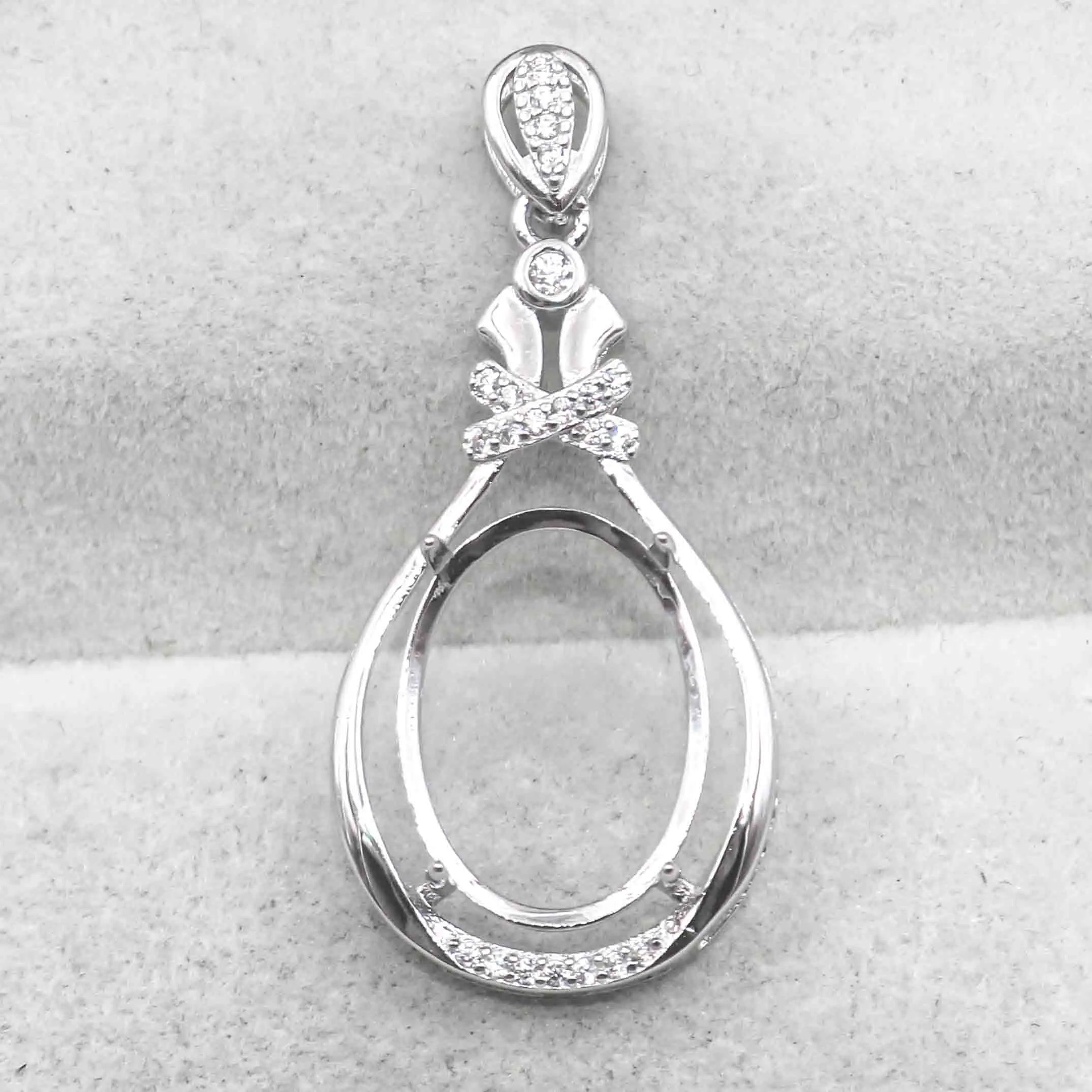 Sterling Silver 12*16mm Semi Mount Pendant Empty Frame Blank Support Setting S925 Base Holder Without Center Stone for DIY Inlay