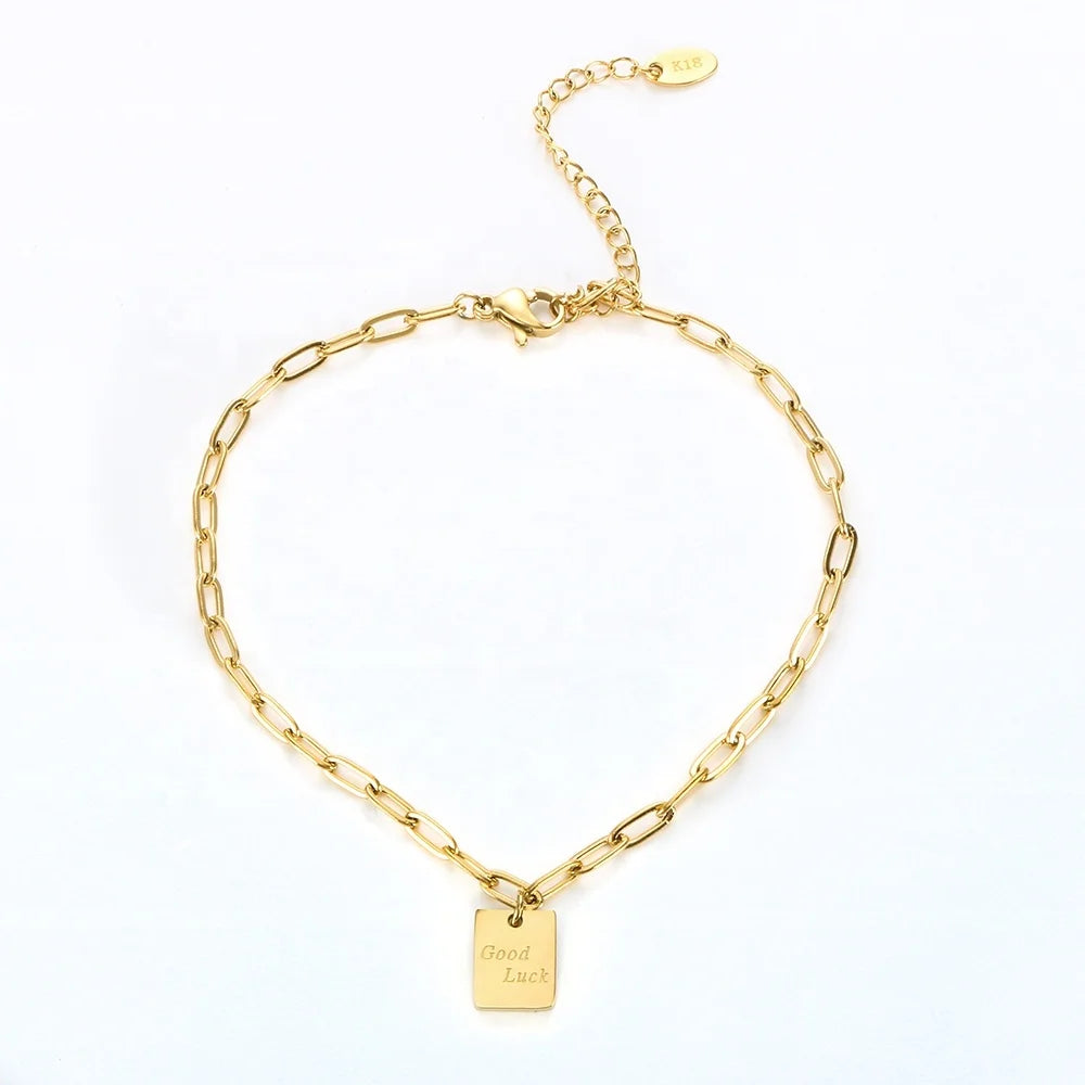Trendy Jewelry Anklets Stainless Steel Foot Jewelry Gold Plated Jewelry Anklets Square Good Lucky Charm Anklets With Letters