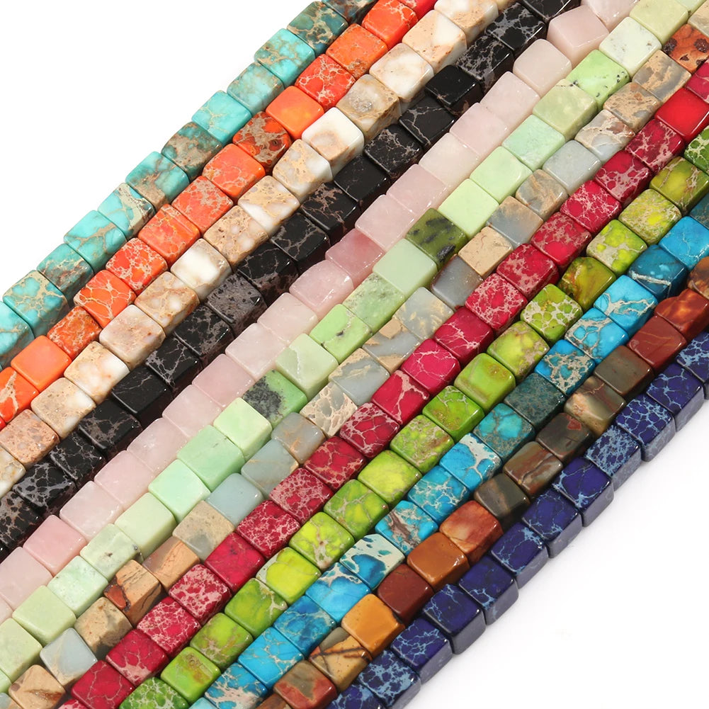 Wholesale 4*4MM Square Shape Natural Cube Sea Sediment Imperial Jasper Stone Beads for Jewelry Making