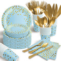 Disposable Plates Blue and Gold Party Dinnerware Set Disposable Blue and Gold Dots Party Supplies Paper Plates Paper Napkins