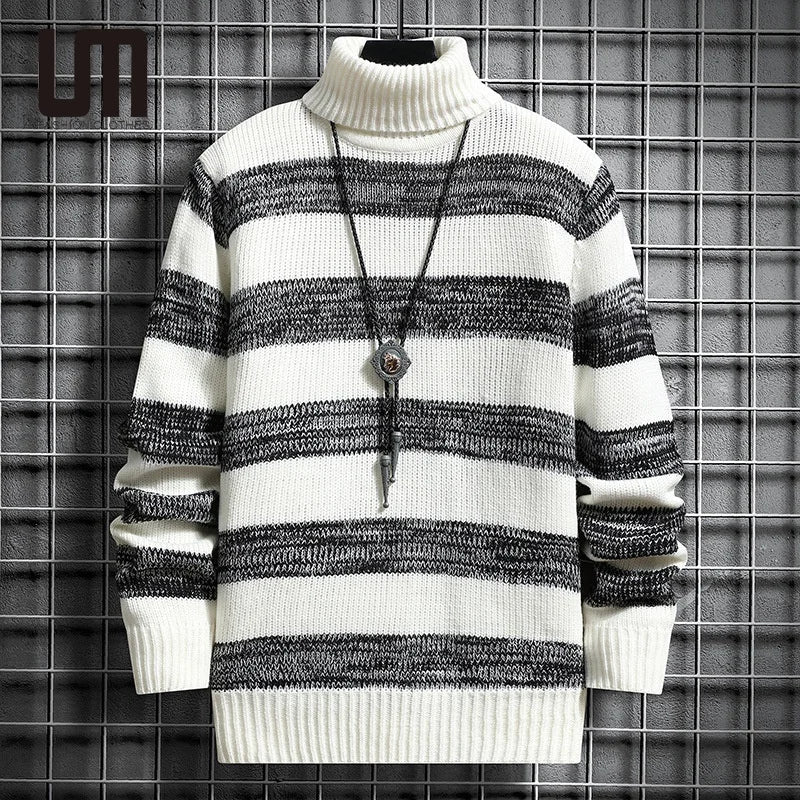 Liu Ming Wholesale Winter 2024 Men Clothing Elasticity Striped Long Sleeves Contrast Color Knitting Warm Casual Sweater