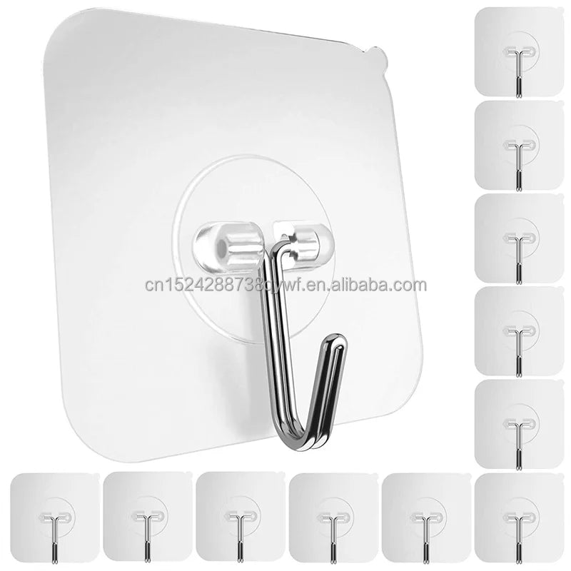 Heavy Duty Stainless Steel Wall Sticky Hooks Waterproof Transparent Hangers for Keys Bathroom Outdoor Kitchen Hanging Tools