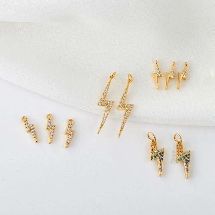Fashion Mini Tiny CZ Thunder Lightning Pendant Brass 14K Gold Plated Lightning Pendant Charms Jewelry Making Accessories