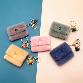 Mini Coin Purse Key Ring Accessories Car School Bag Pendant Fur Doll Plush Keychain Tiny Purse Keychains