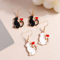 Fashion Ladies Handmade Black & White Cat Pendant Earrings Trendy Designer Drop Dangling Jewelry Made of Zinc Alloy
