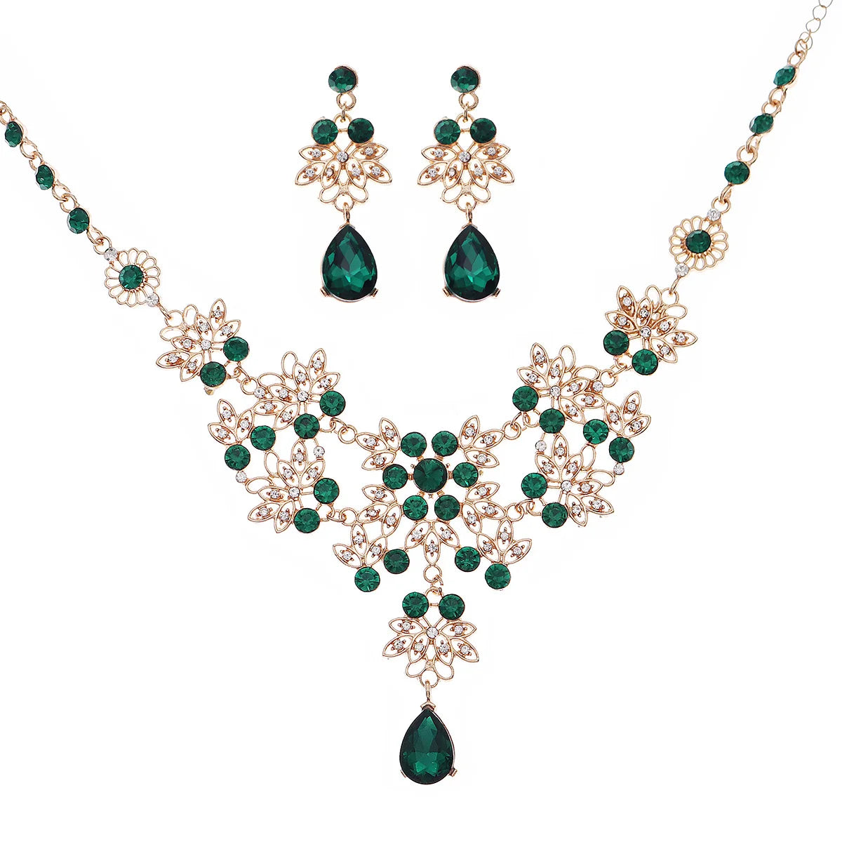 Miallo  Alloy Necklace Sets Drop Emerald Necklace Pendant and Earrings Wedding Accessories for Female