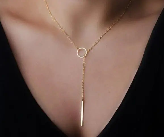 New Fashion Alloy Simple Metal Chain Geometric Round Short Pendant Necklace