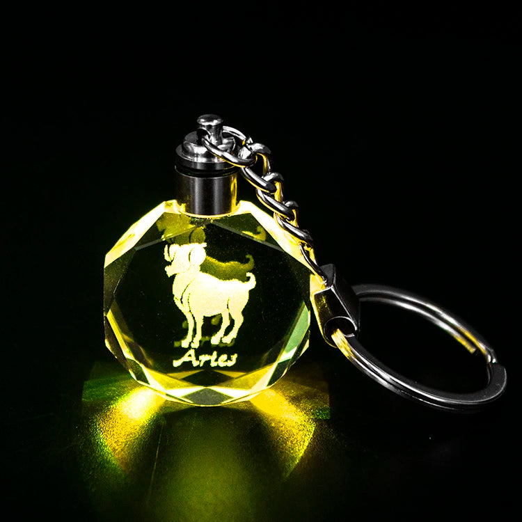 Personalized Custom logo 3d Laser Engraving Cute Crystal Glass Keyring Blank Clear Crystal Led Keychains for Promotional Gift