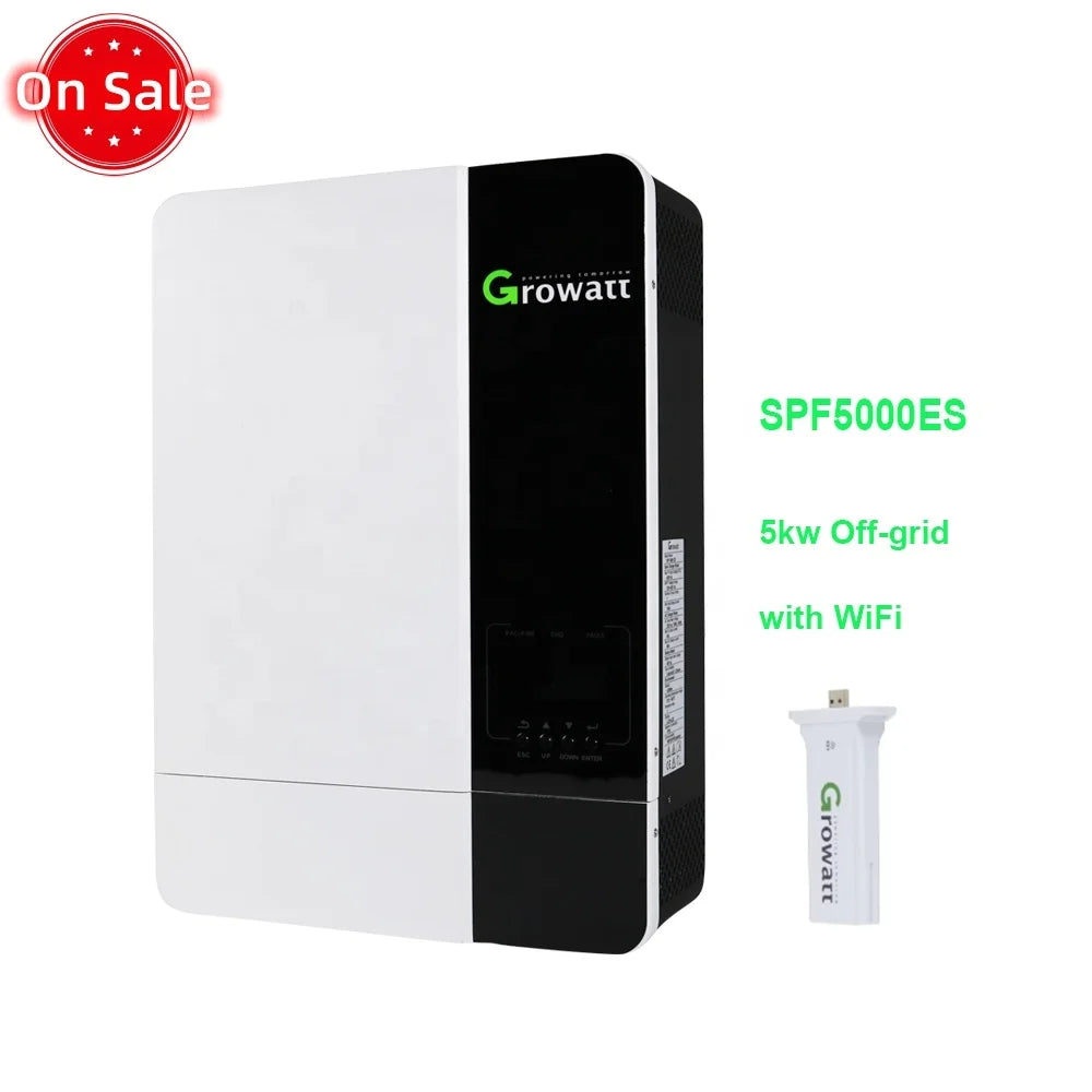 Growatt MPPT off Grid Solar Inverter 5000W 48VDC Portable APP Control Single Output Pure Sine Wave Energy Storage 93% Efficiency