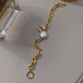 Unisex Gold-Plated Baroque Pearl Bracelet Hip-Hop Style Button Design Natural Freshwater Pearl for Party & Gift Occasions