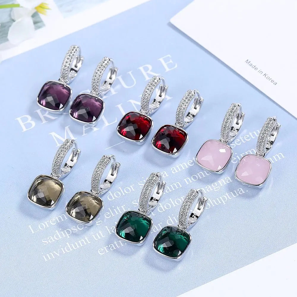 Fashion Trendy Geometric Brass Huggie Earrings Zircon Designs Jewelry Women Girls Multi Color Square Charms Small Hoop Gift