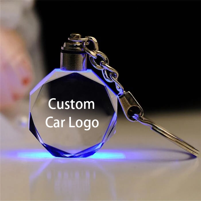 Factory Wholesale Blank Crystal Glass Keychains Custom 3d Laser Engraving Car Logo Crystal Led Key Chain