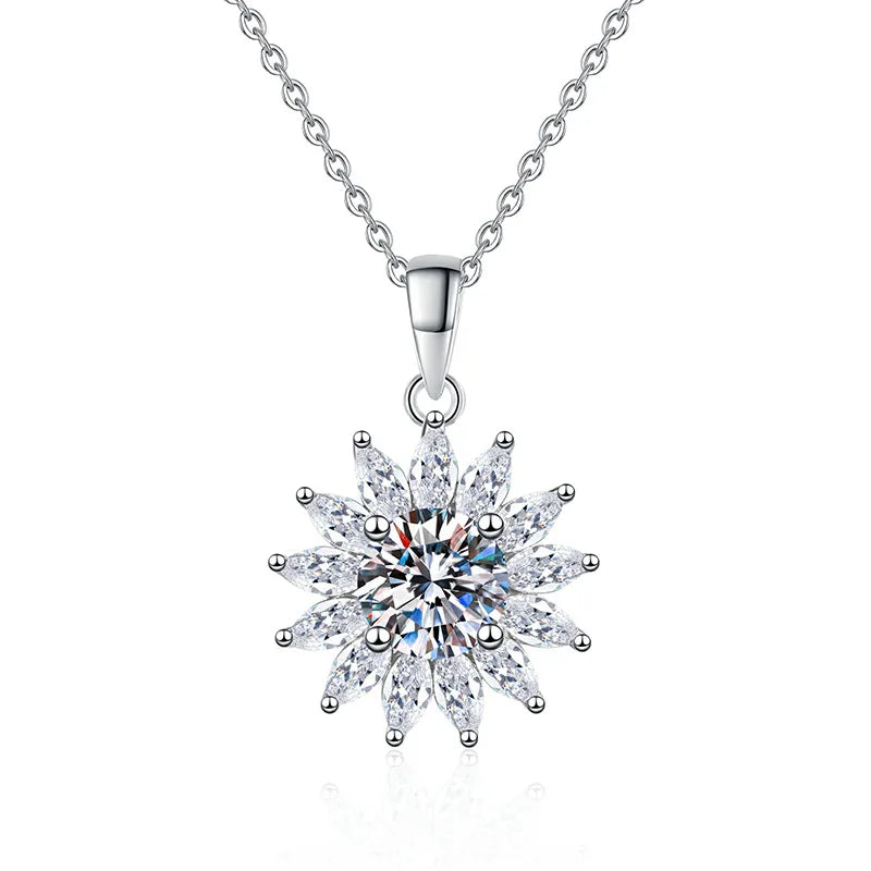 Light Luxury 925 Sterling Silver Flower 1Carat Moissanite Necklace Anniversary & Promise Gifts for Women MegaBDM