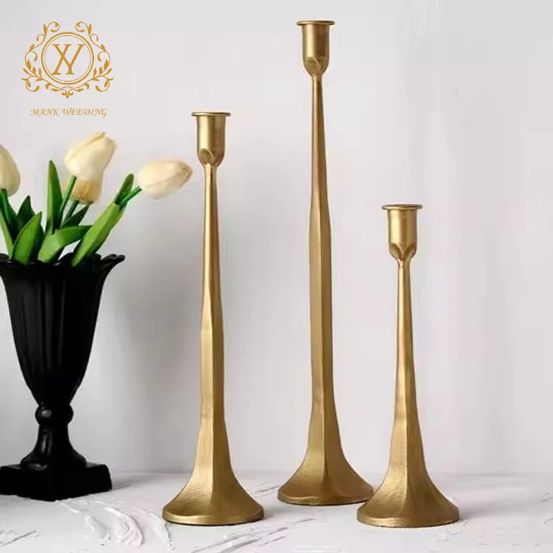 Mank Wedding Handmade Iron Tall Candlestick Holder 3-Piece Set Single Head for Wedding & Valentine's Day Table Centerpiece