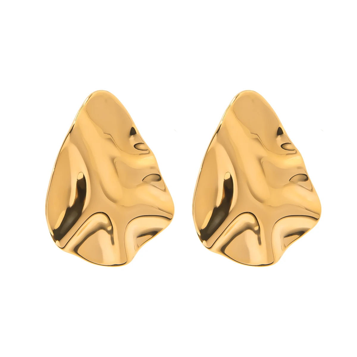 J&D Stainless Steel 18k Gold-Silver Hammered Waterwave Earrings Vintage Style Hoop Design for Party Wearing