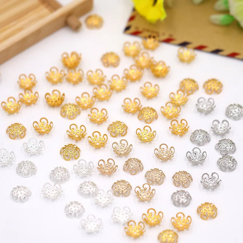 500pcs/bag Diy Jewelry Accessories Wholesale Torus Flower Cap Gold White K Silver Metal Beads Bottom Holder Bead Cap