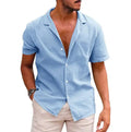 Summer Men's Short Sleeved T-shirt Loose Sweatshirt Solid Color Button up Cardigan Cotton Linen Shirt