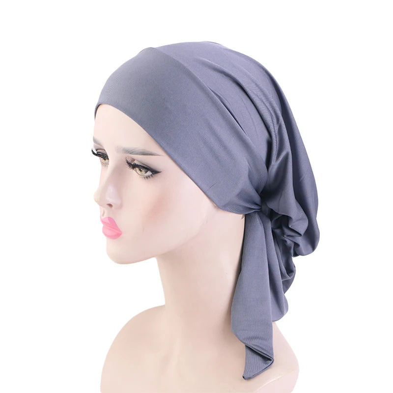 Wholesale Custom Logo Summer Polyester Spandex Paris Yarn Turban Muslim Hijab Hat Head Scarf Hair Bandana Headwrap for Women