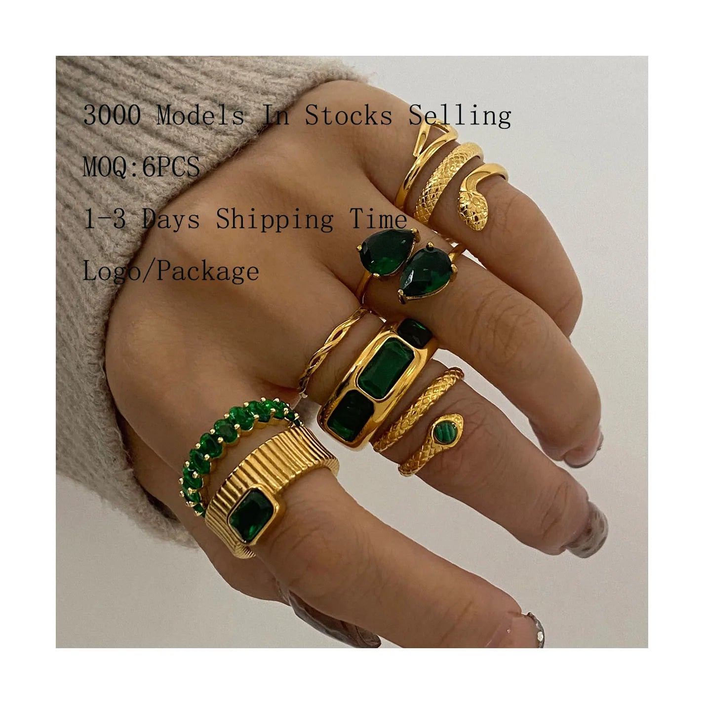 ERESI 2024 Fashion Vintage Square Zircon Rings 18k Gold Plated Stainless Steel Rings Gemstone Crystal Rings Jewelry for Women