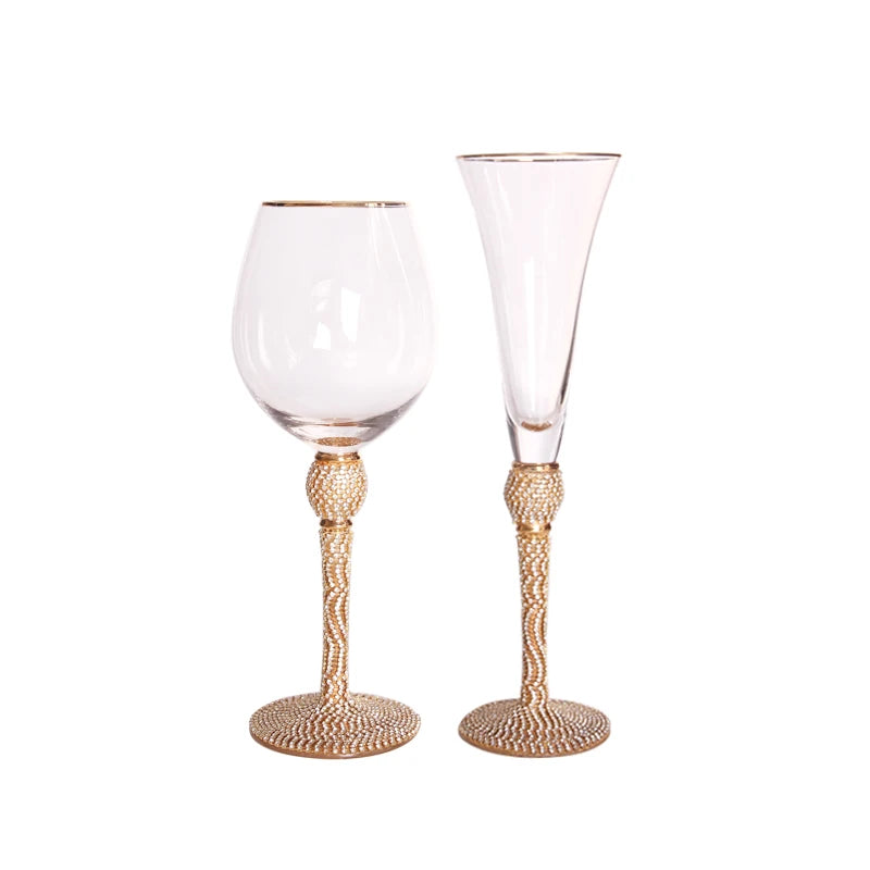 Hot Sale Elegant Sparkling for Studded Long Stem Crystal Glassware Set Dazzling Rhinestone Gold Rim New Arrivals In-Stock Red