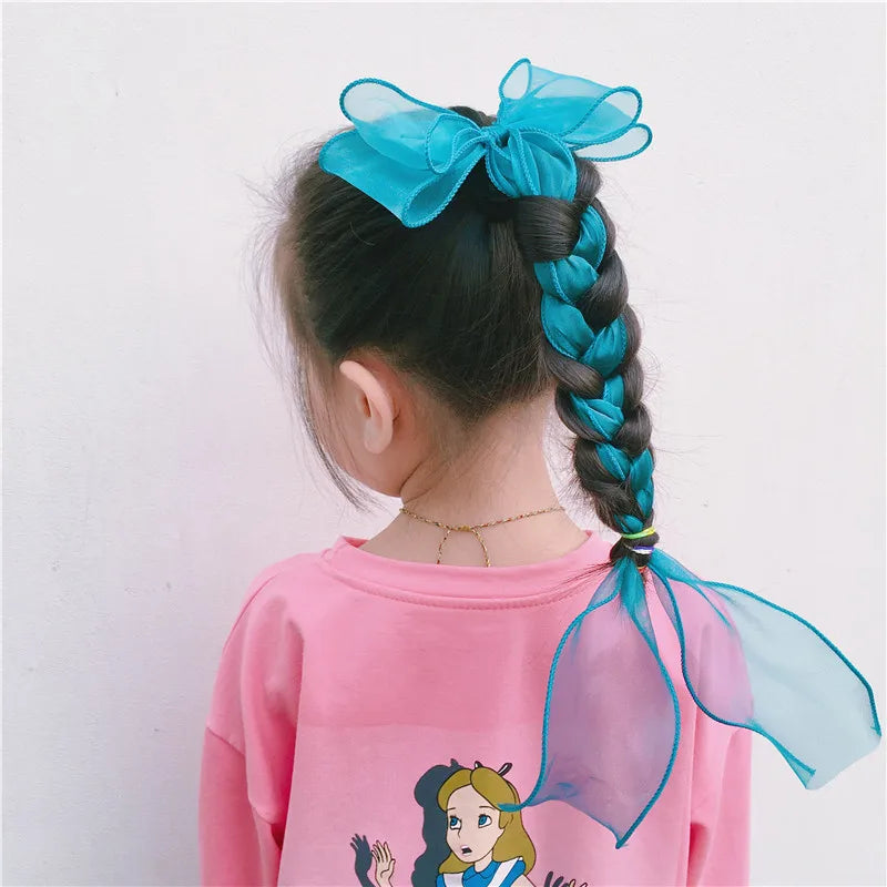 New Organza Girl Bow Hair Clips Children Princess Hair Rope Ribbon Hairpins Lovely Sweet Barrettes Kids Hair Accessories