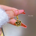 Sparkling Micro Diamond Black Flower Pendant Necklace Stainless Steel Chain Gold Plated Zircon Bling Camellia Choker Necklace