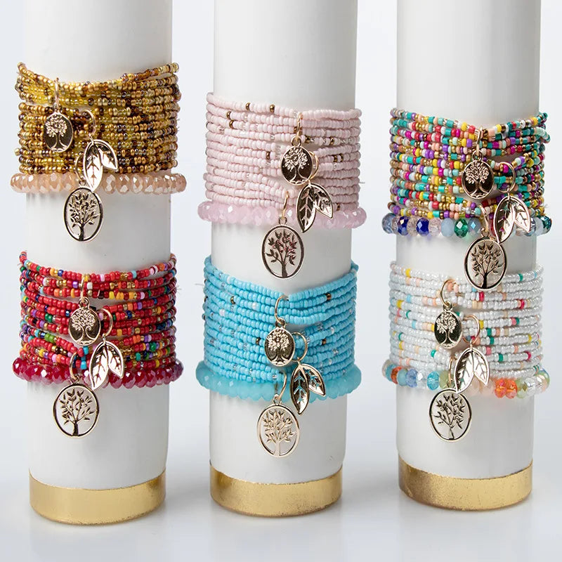Life Tree Bohemian Style Multilayer Charm Beads Bracelet Set Ethnic Wrap Bracelets Pulseras Mujer Femme Fashion Gift for Women