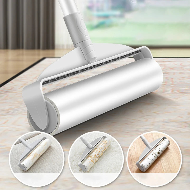 Long Handle 24cm Width Sticky Mop Lint Rollers Floor Carpet Fuzz Cleaning Mop Dust Removal Roller Pet Hair Lint Remover