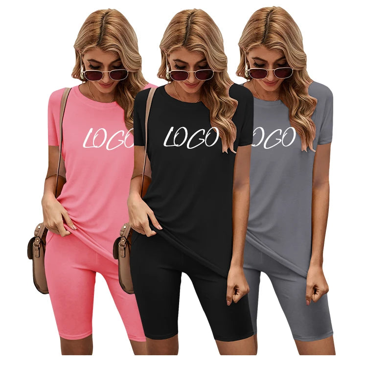 Summer 2022 Women's Formal Solid Knitting T-shirt and Shorts Set