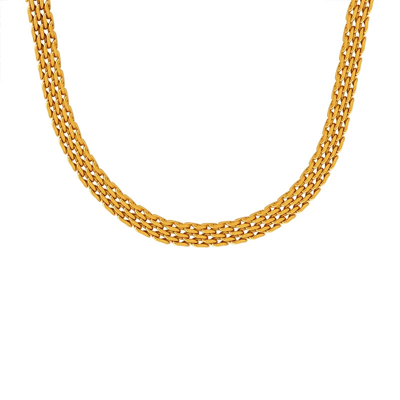 Vintage Woven Stainless Steel Plated 18K Gold Watch Chain Necklace Trendy Style for Parties and Weddings