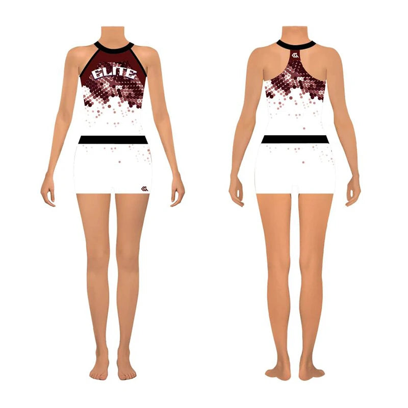 White Sublimation Print Dance Top Practice Wear Cheer Warm up Sets tank Top Short Set for Women