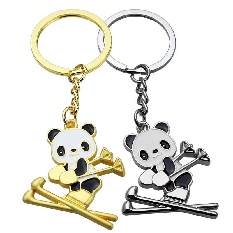 Cute Cartoon Panda Ski Pendant Keychain Bag Handbag Charm  Women Girls Gifts Skiing Ski Key Chain Ring Winter Games Souvenir