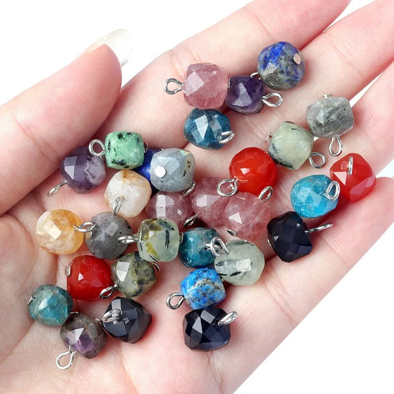 Factory Delicate Little 9mm Natural Faceted Square Gemstone Pendant Charm for Necklace Bracelet Earring Jewelry DIY Making